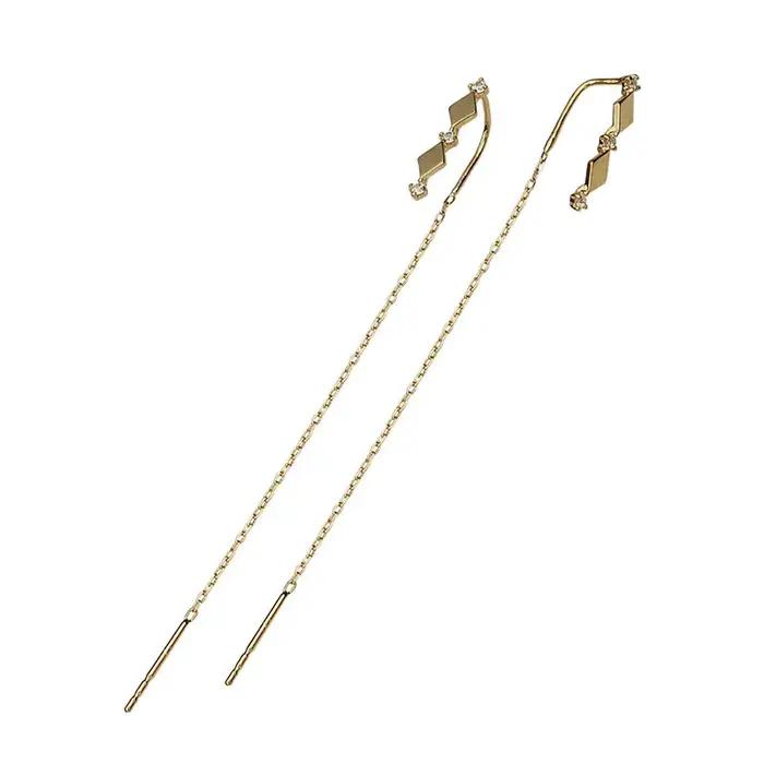 925 argent Sterling 14k plaqué or incrusté de cristal français diamant gland oreille ligne femmes rétro classique fête bijoux accessoires