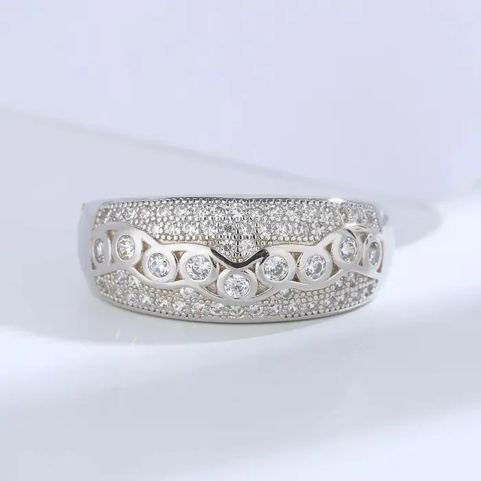 Buyee 925 en argent Sterling grand anneau doigt blanc Zircon bague pour femme homme mode luxe fête de mariage bijoux fins cercle