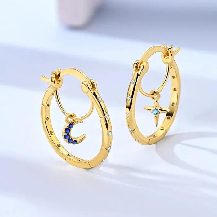 Boucles d'oreilles créoles originales en argent sterling 925 plaqué or