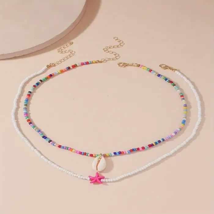 Collier pour femme, série plage bohème, 2 pièces
