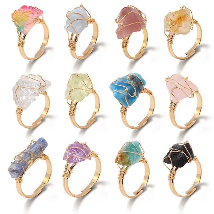 Bagues de citrine irrégulières pour femmes et hommes