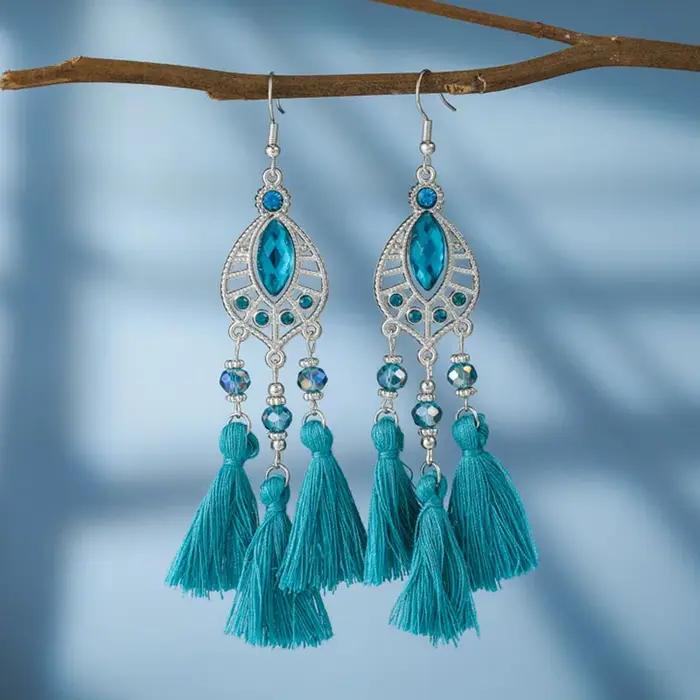 Boucles d'oreilles à pampilles en cristal de tempérament ethnique pour femmes