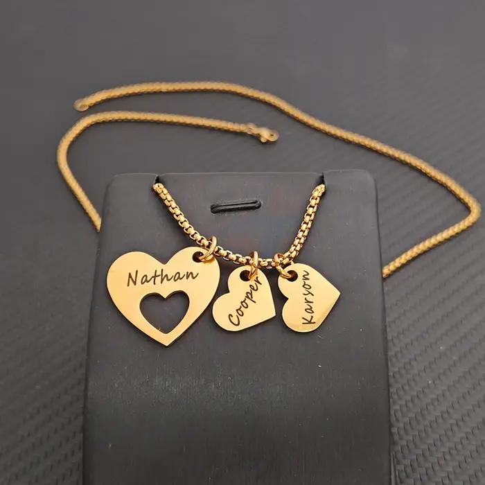 Collier de cœurs avec nom personnalisé pour la famille gravé par les Parents et plusieurs noms d'enfants