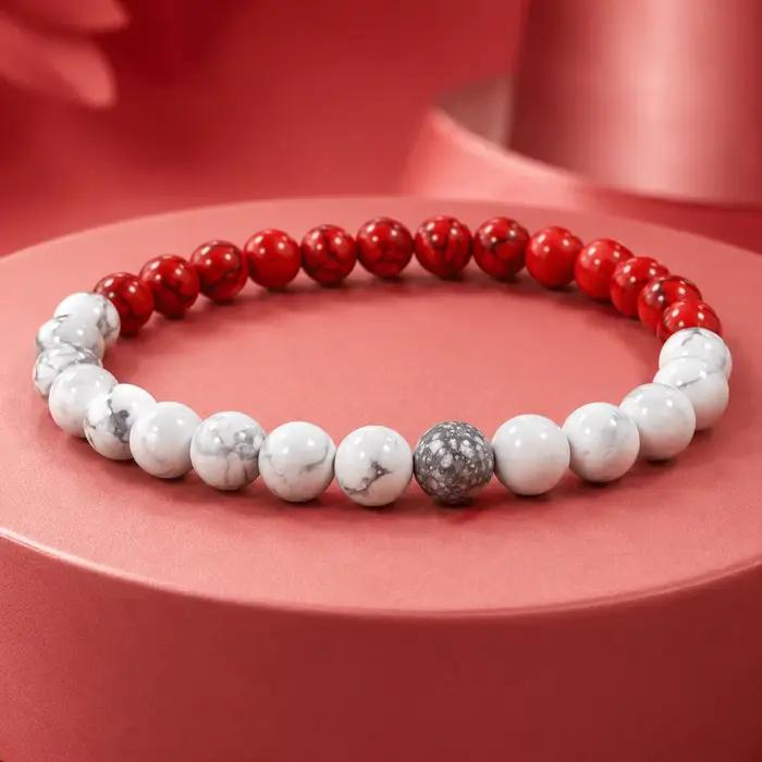 Bracelet extensible perlé rouge et blanc Y2K moderne pour homme et femme polyvalent pour tous les jours et occasions spéciales