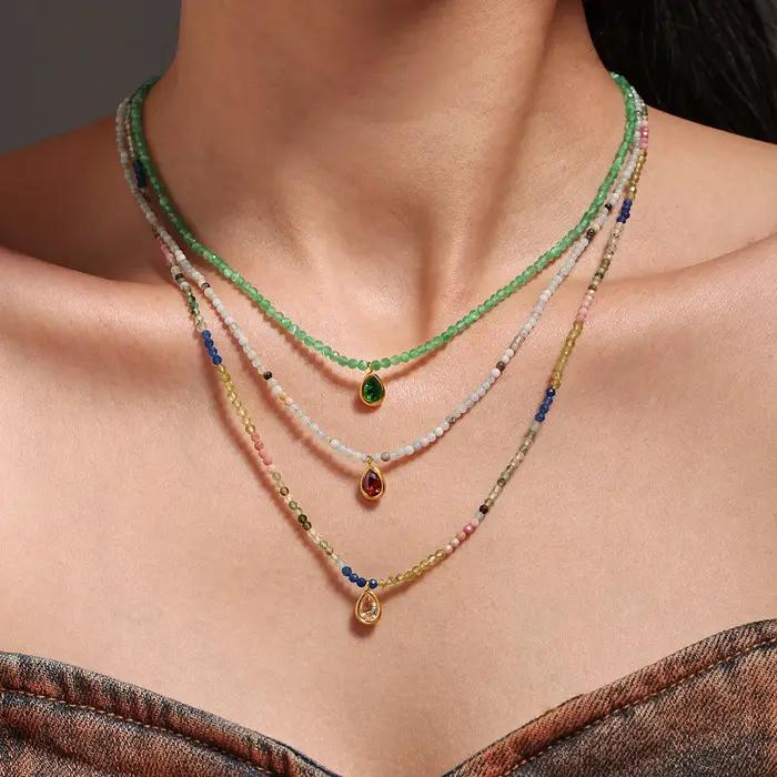 Magnifique collier en pierres naturelles vertes pour femmes