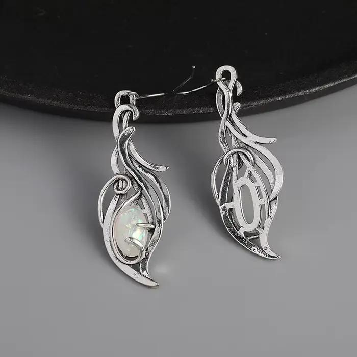 Boucles d'oreilles pendantes en opale bohème - Bijoux élégants plaqués argent pour les fêtes et les occasions spéciales E1238-1