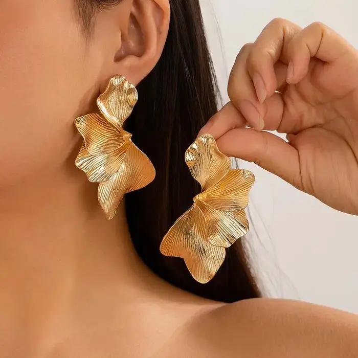 Boucles d'oreilles demi-fleur en feuilles de Ginkgo pour femmes, élégantes, Design sens, pétales de