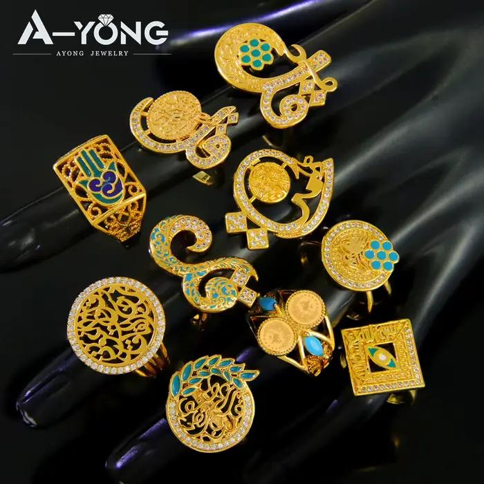 Bague de couple couleur or dubaï plaqué or 21 carats, bague islamique italienne en zircone exquise pour femmes éthiopiennes, bijoux cadeaux de fête quotidiens