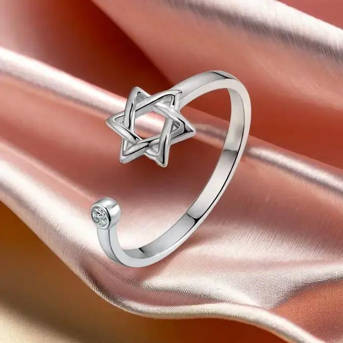 YILUOCD – bague juive en Zircon hexagonal creux pour femmes, anneau réglable étoile de David Magen,