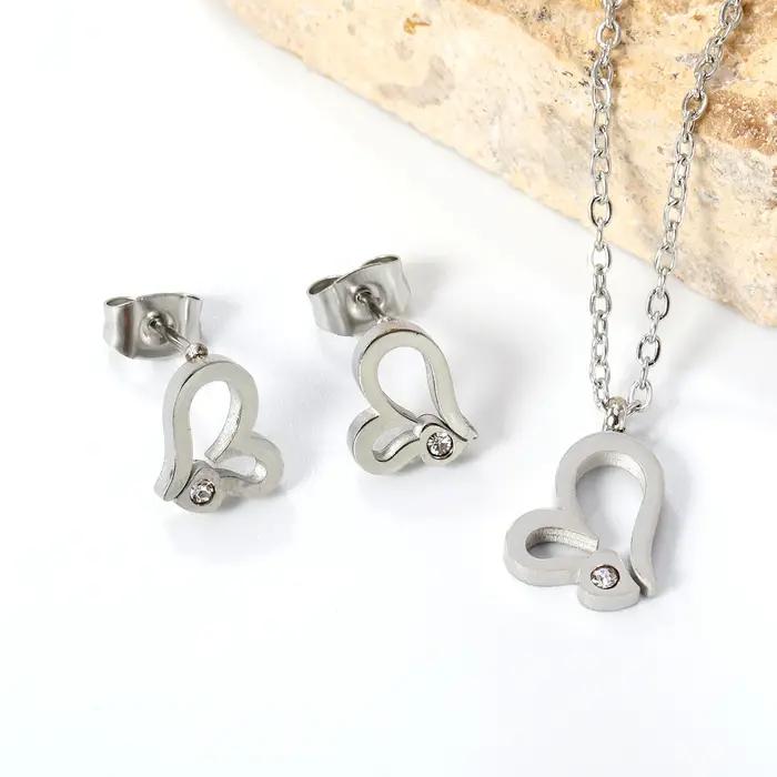 ASONSTEEL brillant coeur fleur zircone pendentif collier boucle d'oreille ensembles de bijoux en acier inoxydable pour les femmes délicat usage quotidien cadeaux