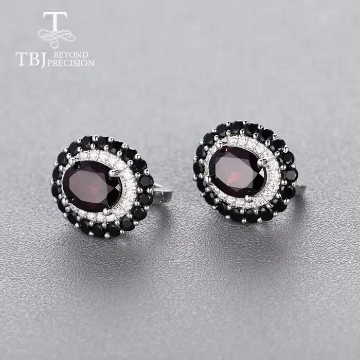 Ensemble de bague et boucles d'oreilles en argent sterling 925 sertie de grenat noir naturel pour femmes occasions spéciales et tenues quotidiennes