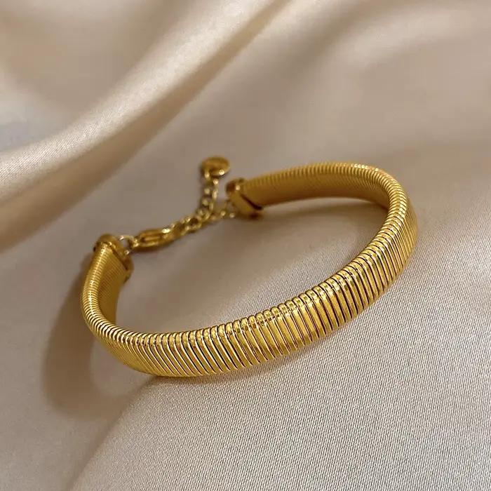 Bracelet élastique réglable, bijoux cadeaux, Simple, mode, plaqué or, en acier inoxydable, pour femmes et hommes