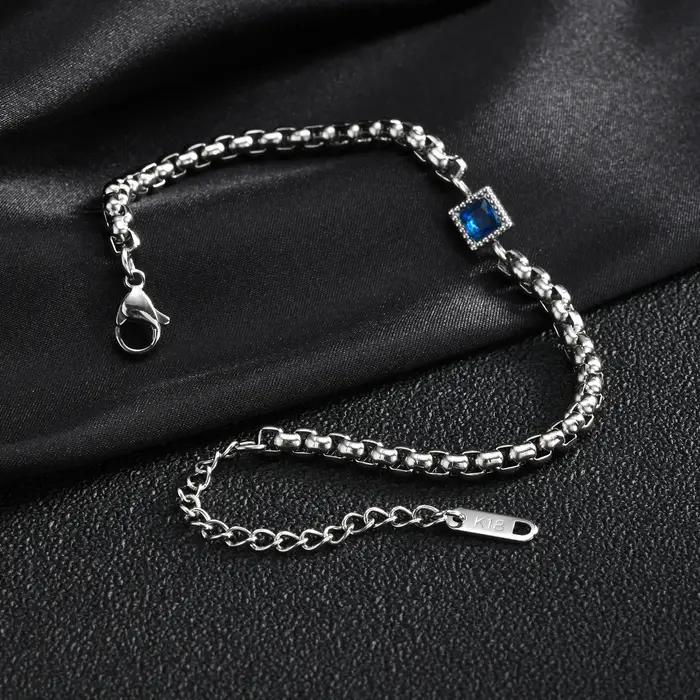 Bracelet à chaîne en Zircon carré bleu et noir brillant pour femmes et hommes