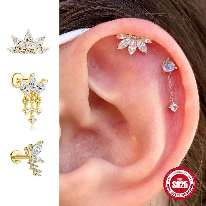 BoCabo-Boucles d'oreilles en argent regardé S925 avec empereur pour femme, bijoux piercing oeil de cheval, tête plate, accessoires de luxe, cadeaux