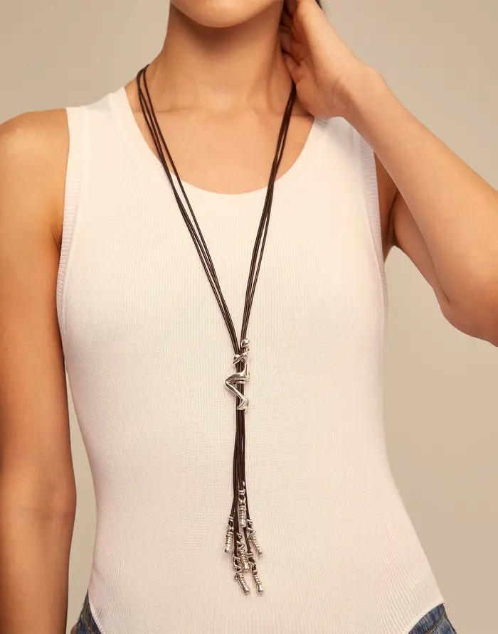 Collier rétro classique en or et argent avec corde en cuir pour homme style vintage et occasions spéciales