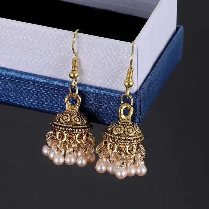 Boucles d'oreilles indiennes classiques rétro couleur or pour femmes