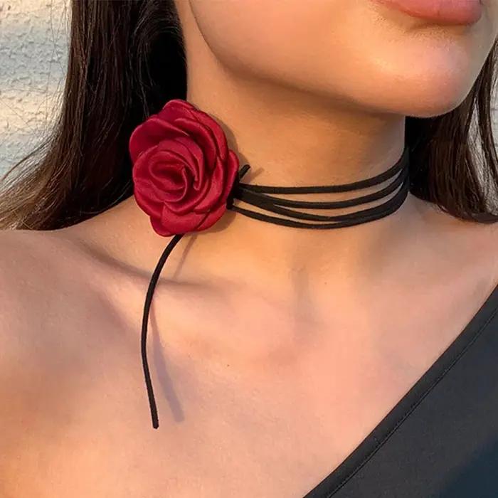 Collier Fleurs Rose Ras Du Cou Femme Bohème Élégant Pour Soirées Mariages Occasions Spéciales