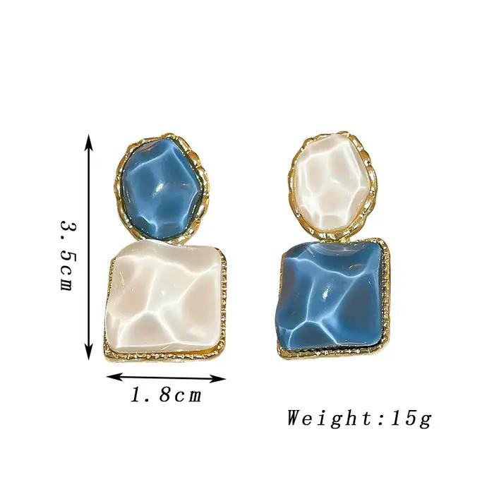 Boucles d'oreilles pendantes carrées violettes en résine pour femmes