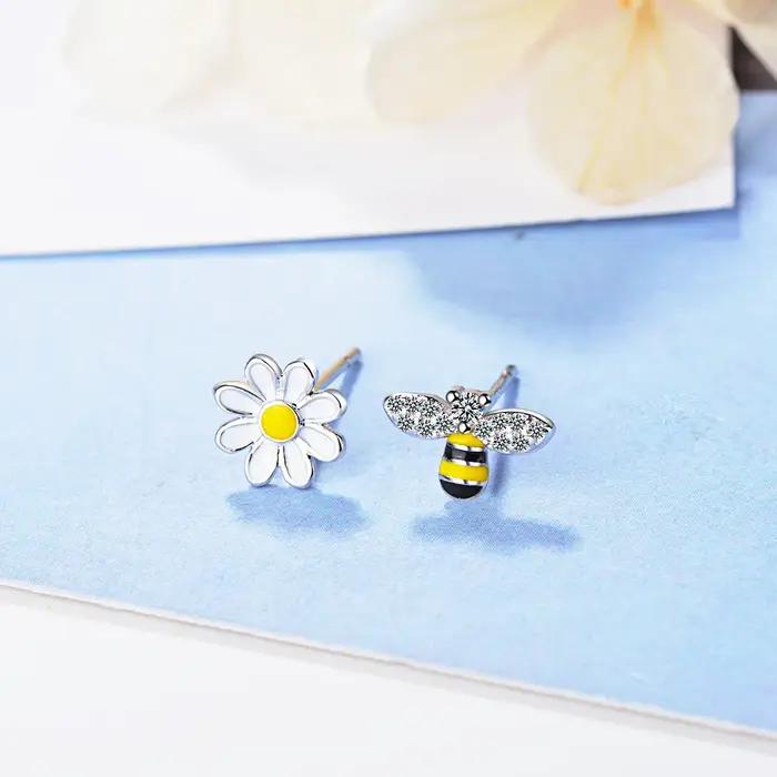 Boucles d'oreilles abeille en argent Sterling 925 pour femmes