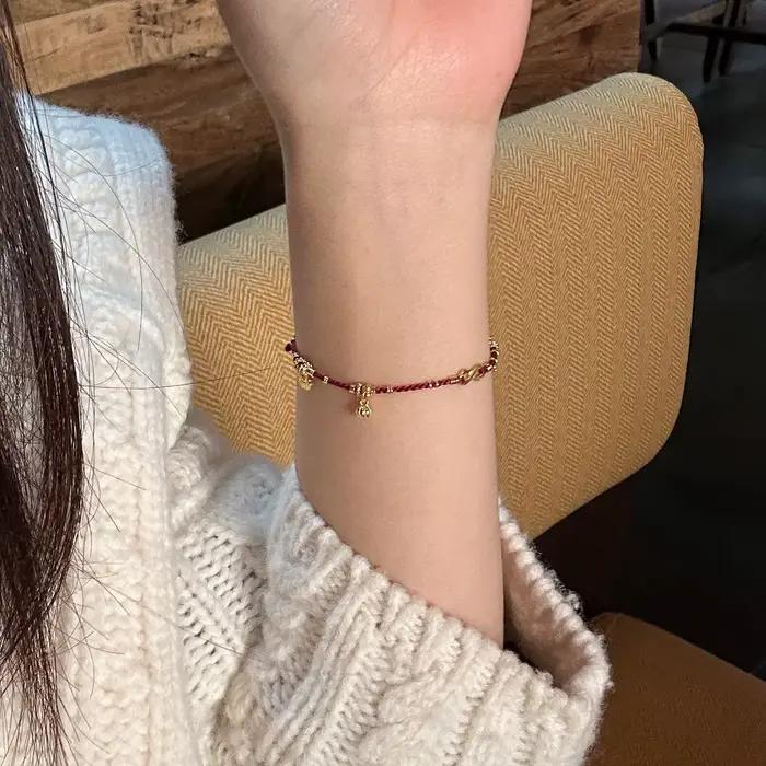 Bracelet en or antique artisanal perles exquises corde tressée rouge pour femmes engagement vintage classique
