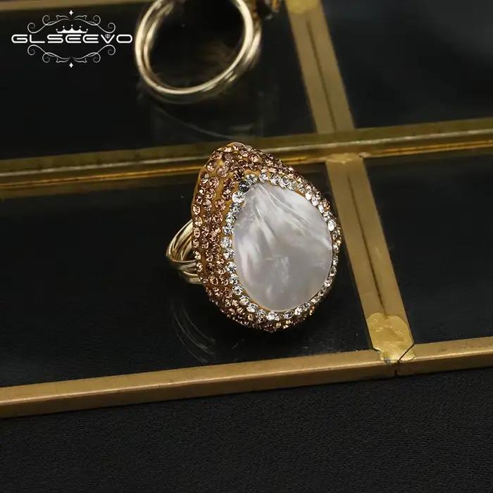 GLSEEVO-Bague en Perles Baroques Naturelles pour Femme, Strass Incrustés à la Main, Mode Exquise, Personnalité, Luxe, ix, Bijoux pour Dames, Nouveau