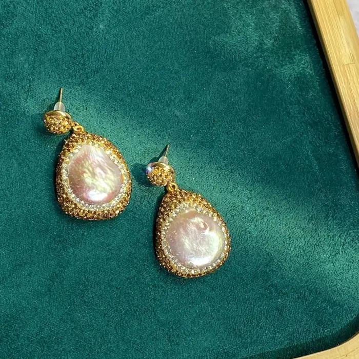 Boucles d'oreilles en perles baroques naturelles faites à la main, boucles d'oreilles pendantes, cro