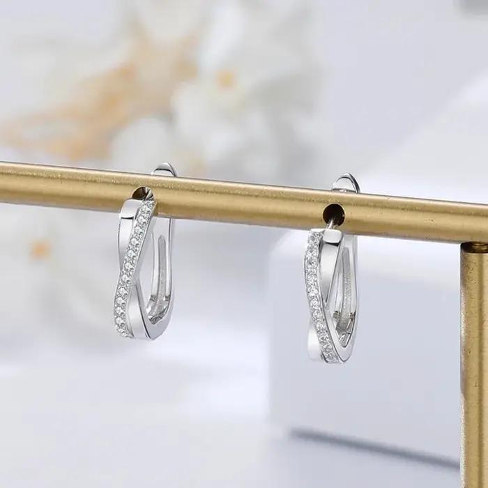 Boucles d'oreilles en argent Sterling 925 et cristal de zircone pour femmes