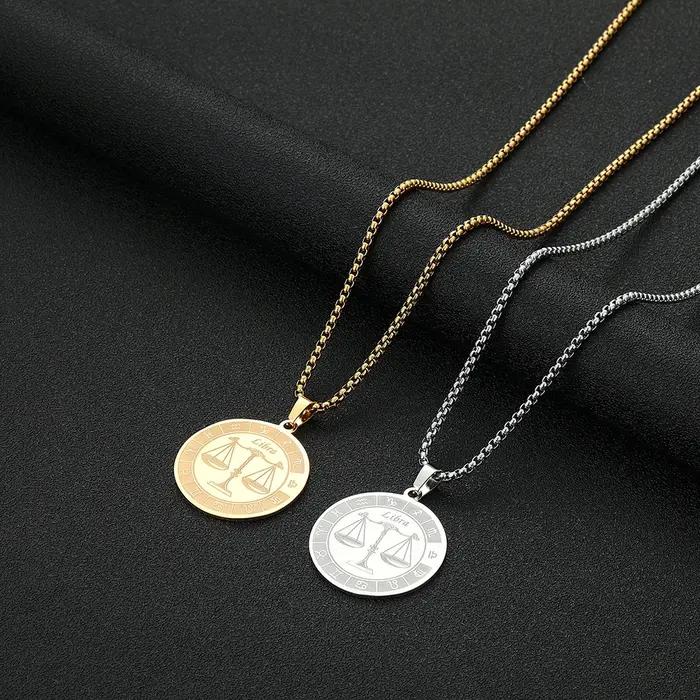 Collier signe du zodiaque en acier inoxydable unisexe pendentif constellation balance bijou cadeau femme homme occassions spéciales