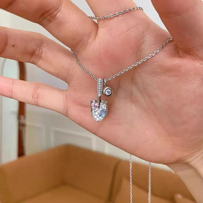 Collier créatif en argent brillant 925 incrusté de diamant rose bleu dégradé