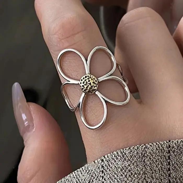 CALYMIX 925 bagues en argent Sterling pour femmes Couple minimaliste fait à la main Simple grande fleur bague fête bijoux cadeau prévenir l'allergie
