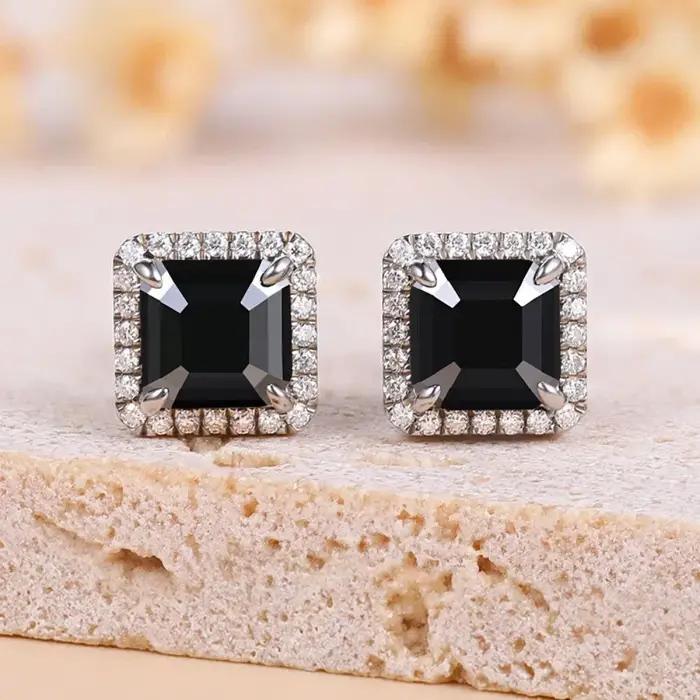 Boucles d'oreilles à clous en Moissanite noire