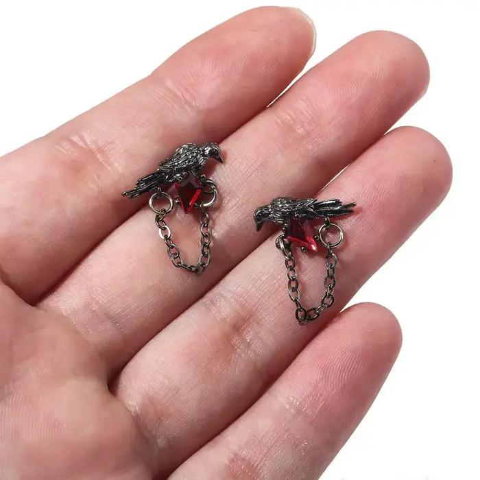Boucles d'oreilles gothiques en forme de corbeau rouge et noir pour femmes, style néo-gothique, accessoires de fête de vacances, boucles d'oreilles de personnalité uniques à la mode