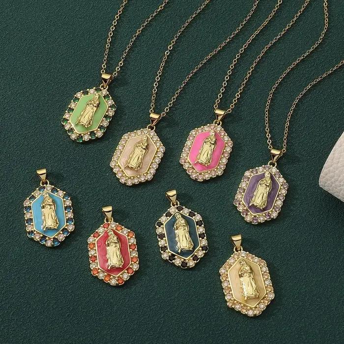 Juya 18K véritable plaqué or pavé Cz Saint Mary vierge émail artisanat breloques pour bricolage pendentif chrétien Talisman fabrication de bijoux