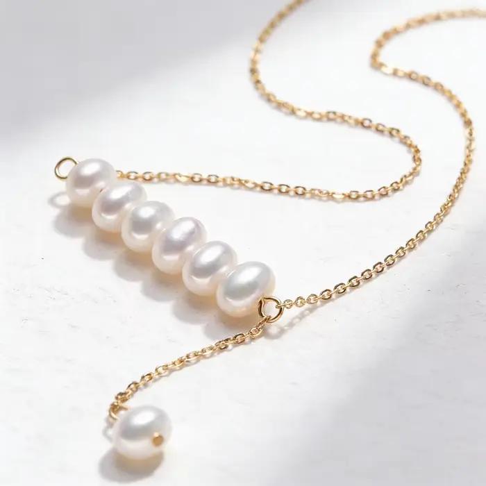 Collier en forme de Y en perles d'eau douce naturelles pour femmes élégantes, cadeau idéal pour mariage, anniversaire, cérémonies et usage quotidien