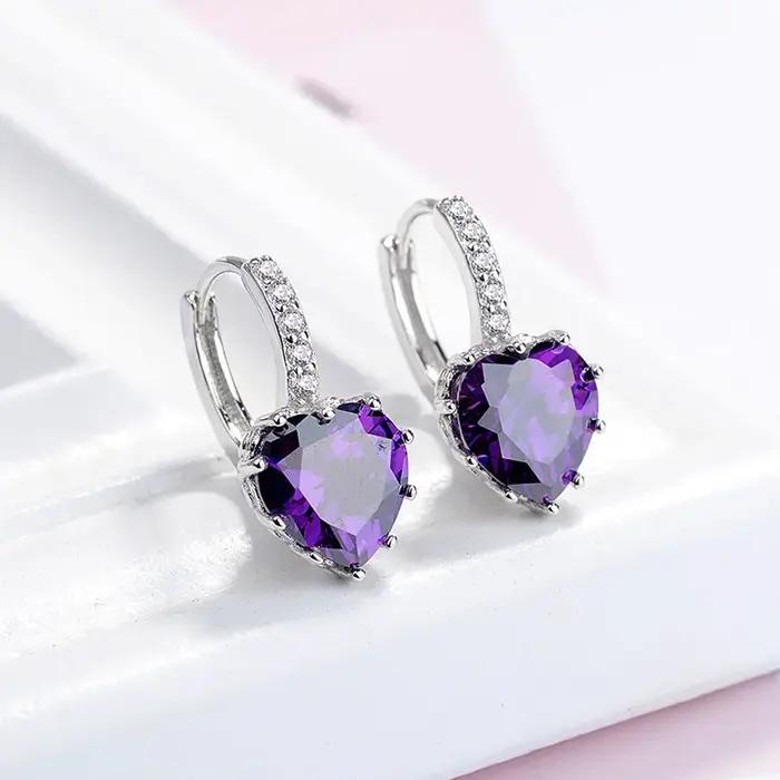 Mignon coeur coloré réel pur 925 bijoux en argent Sterling cubique zircone pierre boucles d'oreilles mode femmes favoris boucle d'oreille