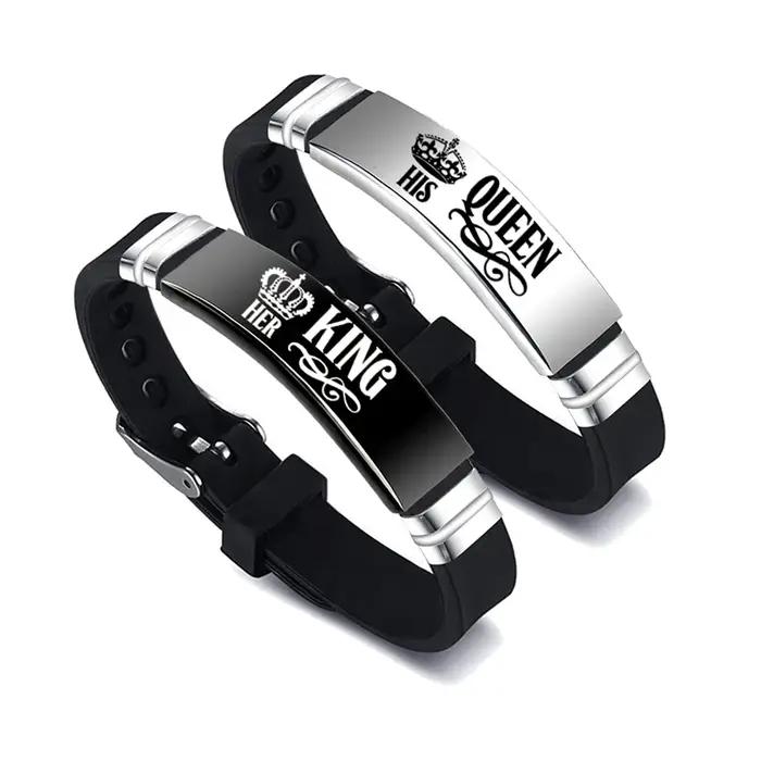Bracelet réglable en acier inoxydable pour couple lettre élégant cadeau occasion spéciale amoureux