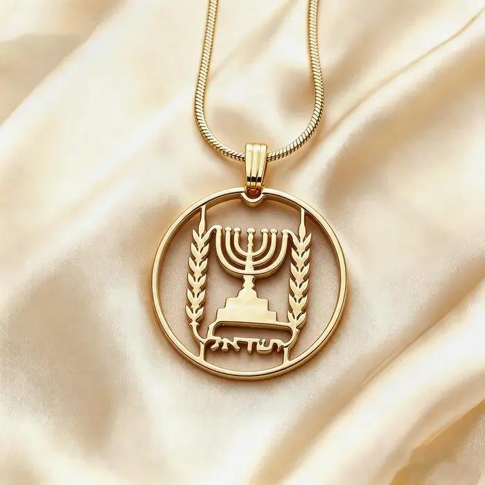 Collier Menorah Juive en acier inoxydable avec pendentif squelette pour homme et femme occasions spéciales tradition juive