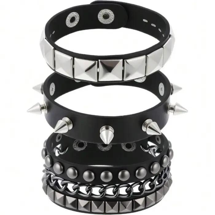 Bracelet gothique Punk noir pour hommes et femmes
