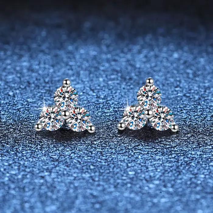 Tezzc-Boucles d'Oreilles Moissanite en Argent Sterling 925 pour Femme, Bijoux avec Certificat, Diamant de Laboratoire, 3 Pierres, 3mm