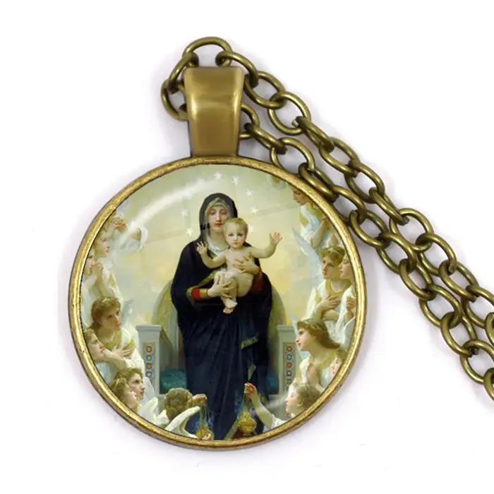Vierge Marie et bébé jésus catholicisme chrétien bijoux collier béni mère Art religieux verre Cabochon dôme pendentif cadeau