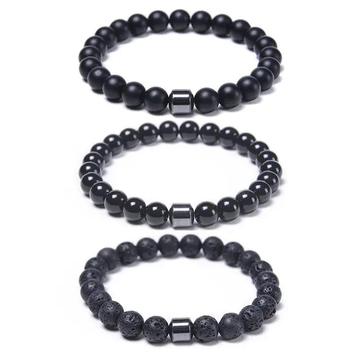 Bracelet en pierre d'obsidienne naturelle