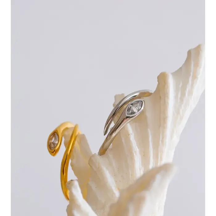 Yhpup – bague serpent réglable en acier inoxydable et zircone