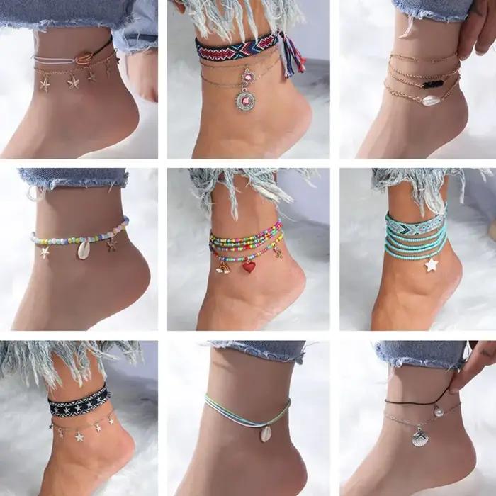 Bracelet de cheville en coquillage et étoile de mer pour femme