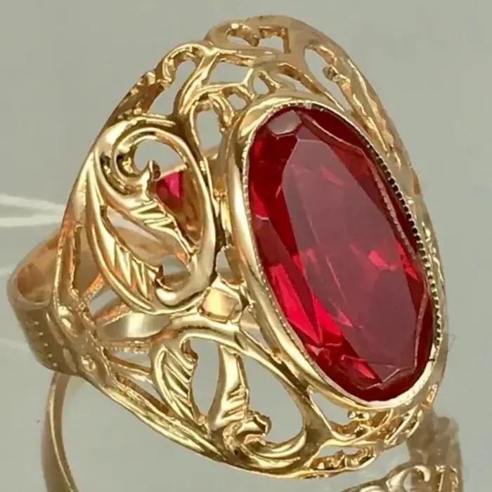 Magnifique bague vintage en or creux sculptée à la main avec rubis synthétiques pour femme