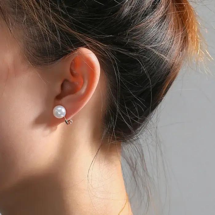 No Piercing oreille Clips femmes-Rétro français blanc pétale fleur larme perle pince sur boucles d'o