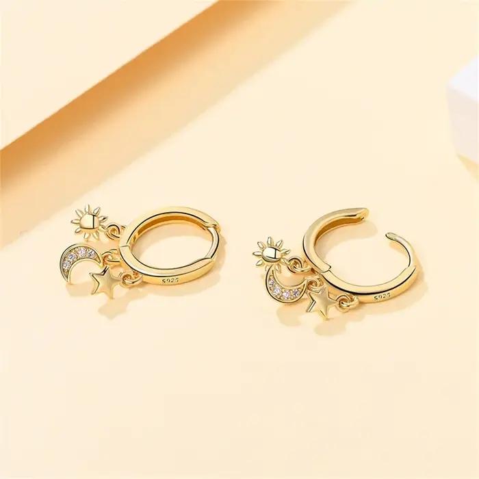 Pandach 925 en argent Sterling Original série dorée abeille pendentif boucles d'oreilles étoile lune