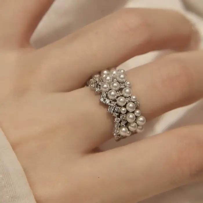 Bague polyvalente en perles et zircon pour femme