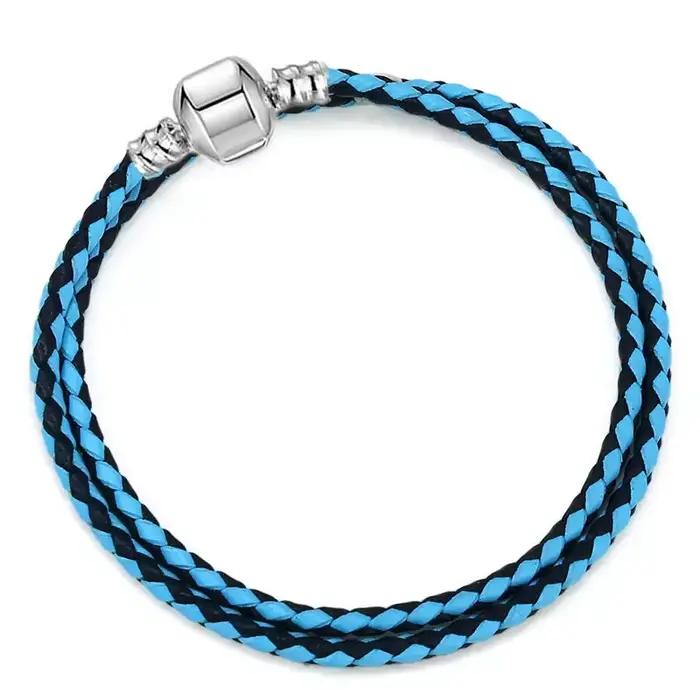 Bracelet en cuir classique, bracelet à perles rondes tendance, bracelet en argent pur S925, breloque DIY pour bijoux femme, cadeaux