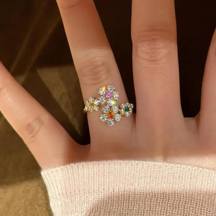 Bagues classiques rétro incrustées de diamants multicolores réglables pour femmes occasions spéciales mariage