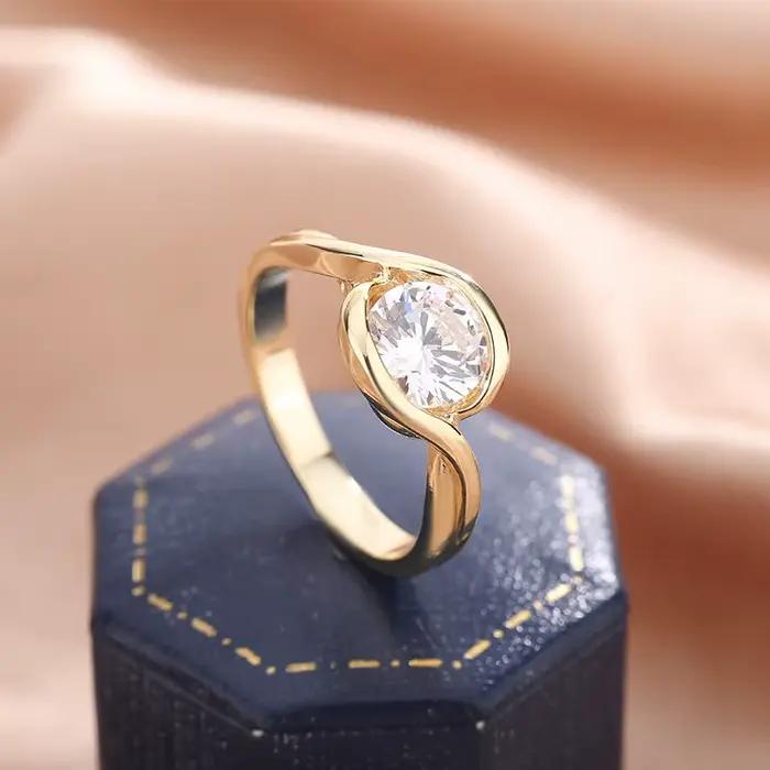 Bague solitaire en moissanite plaquée or 14 carats, décoration en zircon exquise, bijou classique, cadeau pour femme, fête, anniversaire